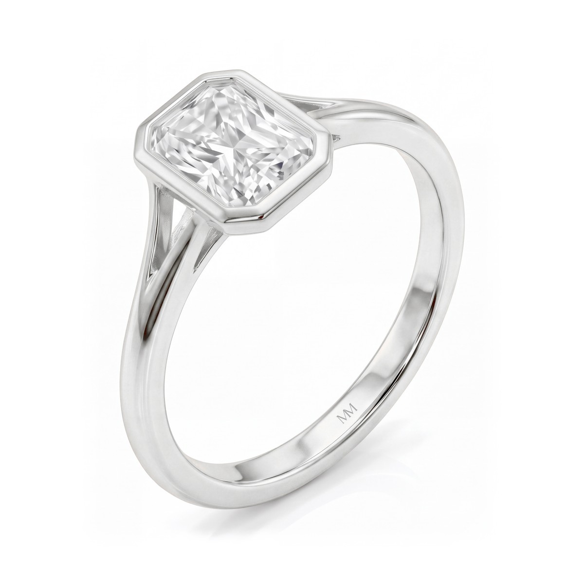 Linnea - radiant moissanite solitair ring met kastzetting en split shank