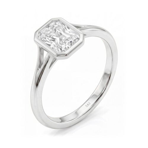 Linnea - radiant moissanite solitair ring met kastzetting en split shank