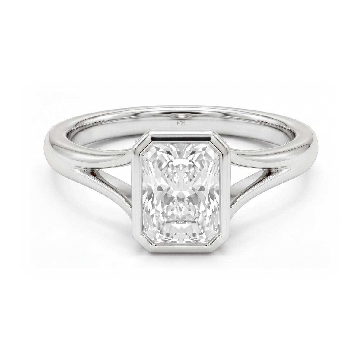 Linnea - radiant moissanite solitair ring met kastzetting en split shank