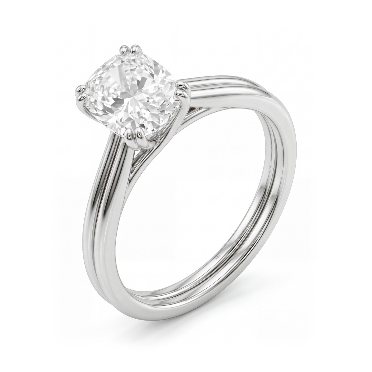 Entwine - cushion moissanite verlovingsring met dubbele gekruiste ringband