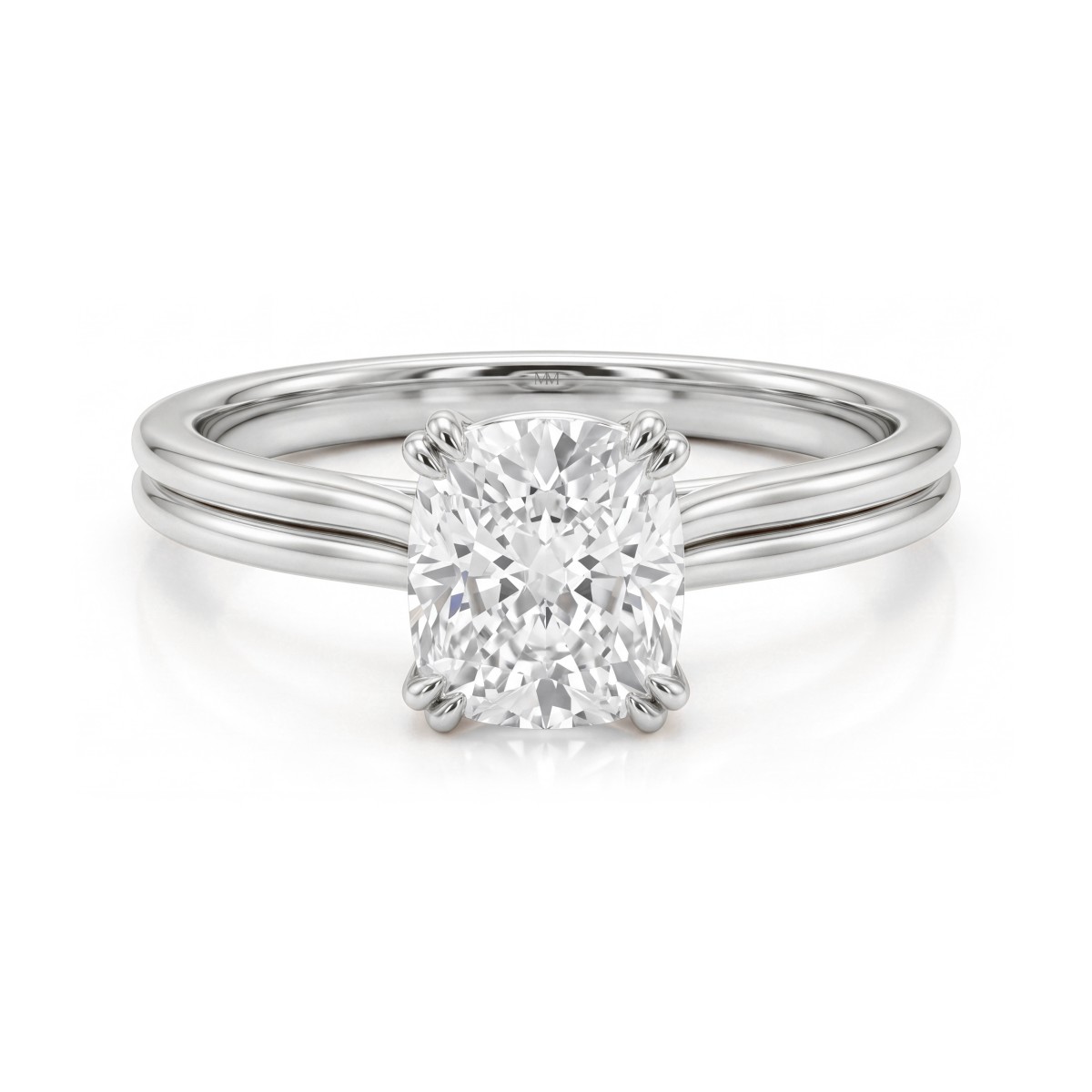 Entwine - cushion moissanite verlovingsring met dubbele gekruiste ringband