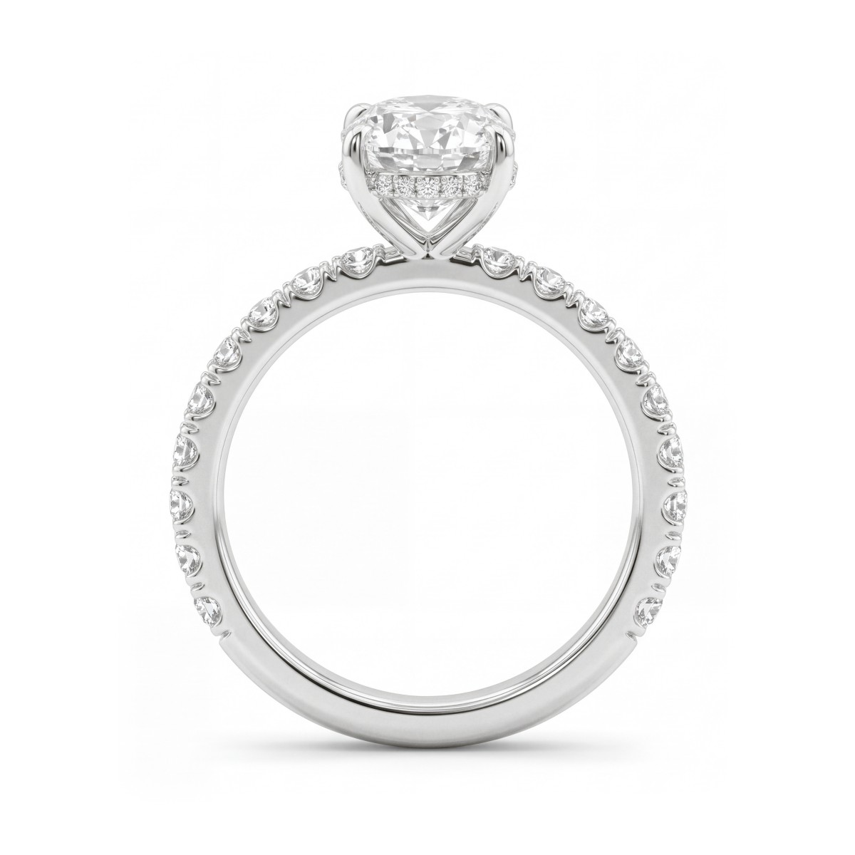 Moonveil - ovale moissanite verlovingsring met hidden halo en pavé ringband