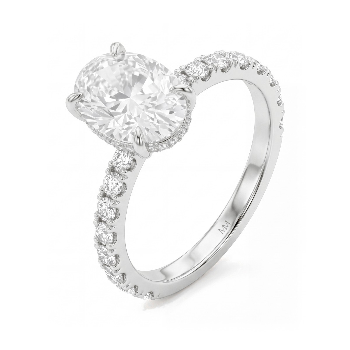 Moonveil - ovale moissanite verlovingsring met hidden halo en pavé ringband