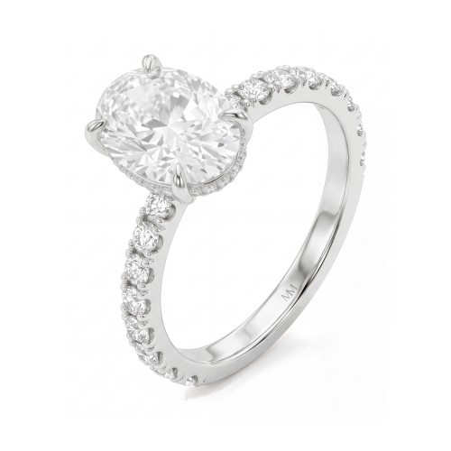 Moonveil - ovale moissanite verlovingsring met hidden halo en pavé ringband