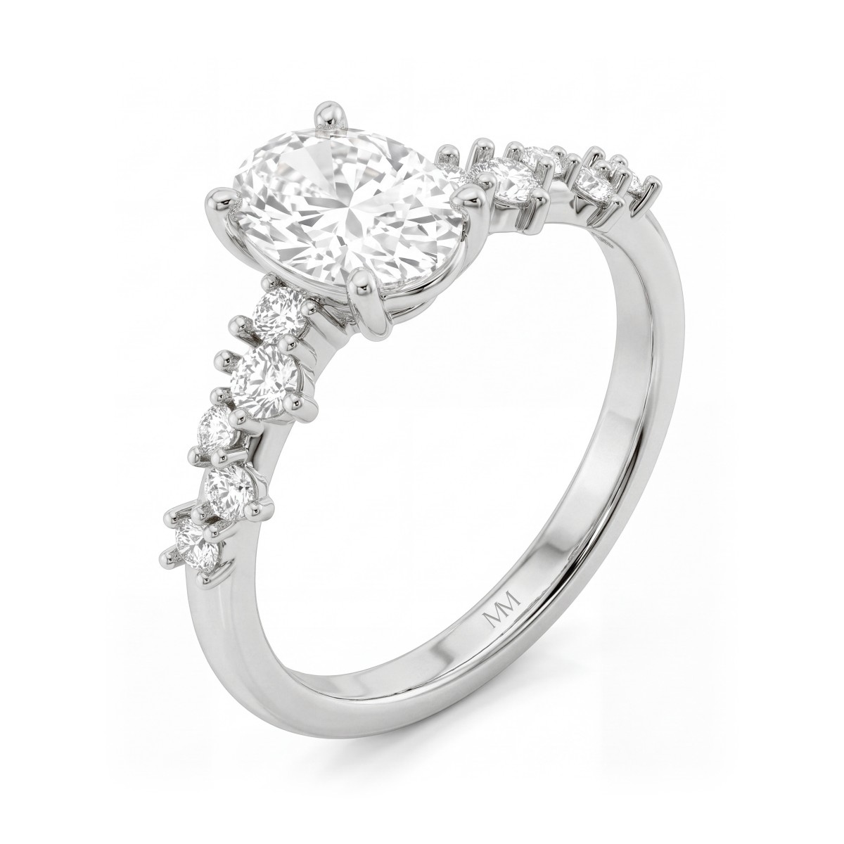 Constella - ovale moissanite verlovingsring met verspreide zijstenen