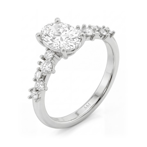 Constella - ovale moissanite verlovingsring met verspreide zijstenen