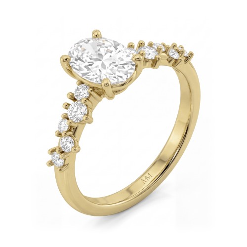 Constella - ovale moissanite verlovingsring met verspreide zijstenen