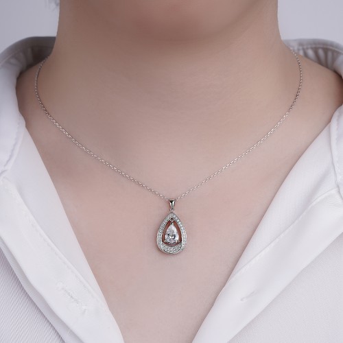 Pendula - Teardrop Moissanite Hanger met Dubbele Halo Elegantie