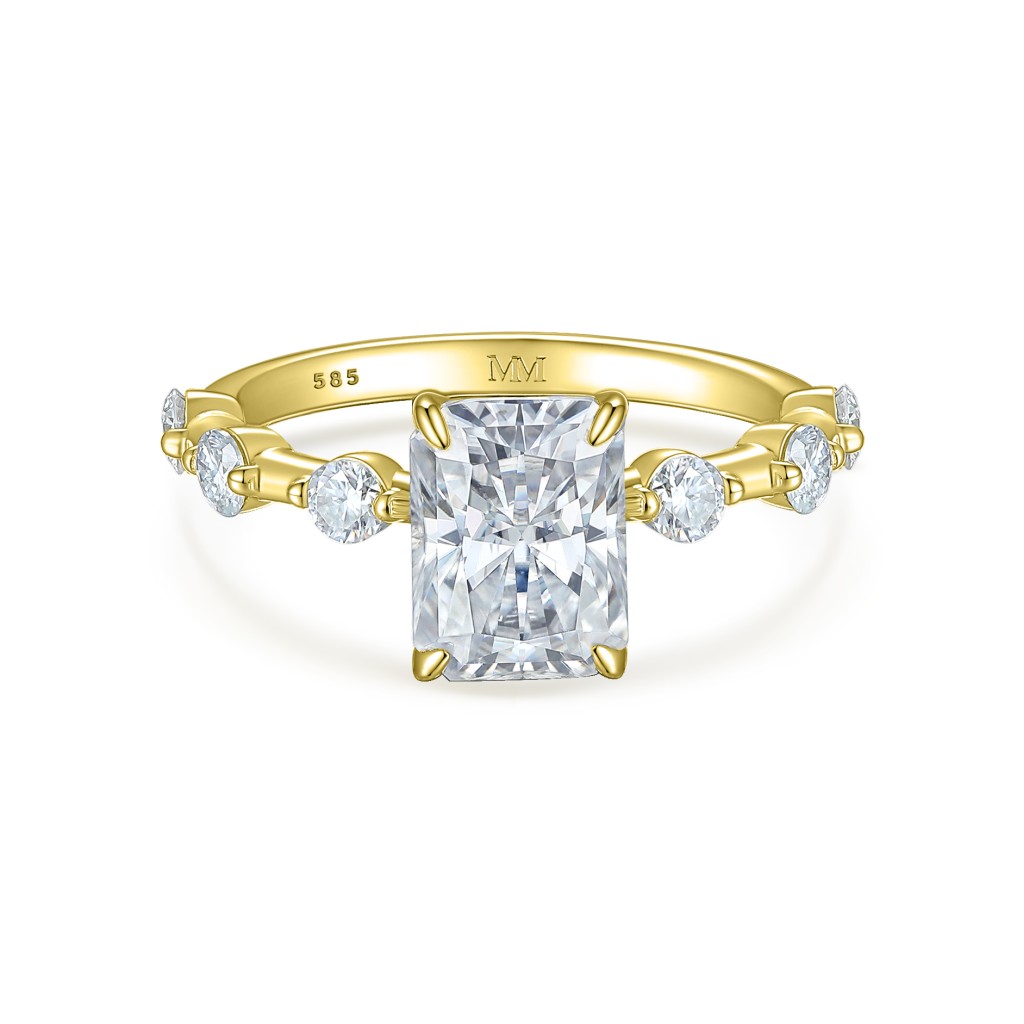 Isla - Radiant Geslepen Moissanite Ring met Zijstenen