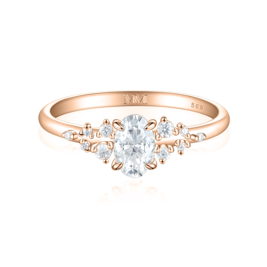 Ovaline - Ovaal Moissanite Ring met Minimalistische Zijstenen