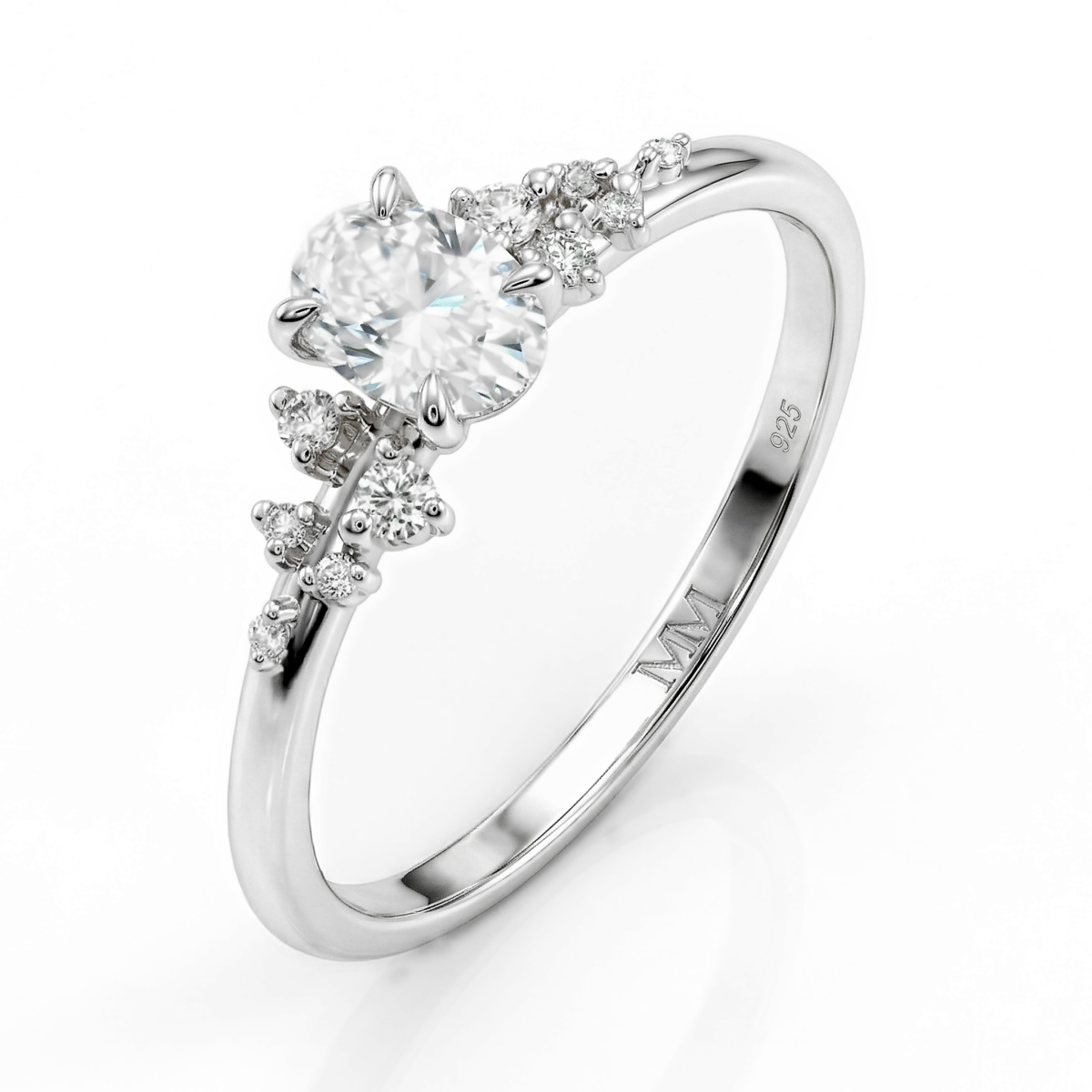 Ovaal - Moissaniet ring met minimalistische zijstenen