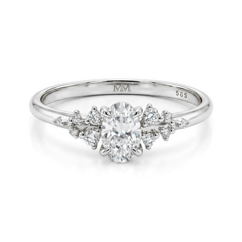 Ovaline - Ovaal Moissanite Ring met Minimalistische Zijstenen