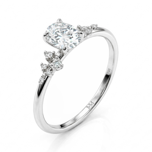 Ovaline - Ovaal Moissanite Ring met Minimalistische Zijstenen