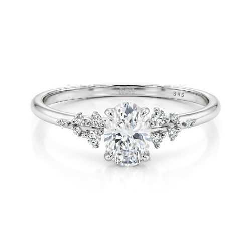 Ovaline - Ovaal Moissanite Ring met Minimalistische Zijstenen