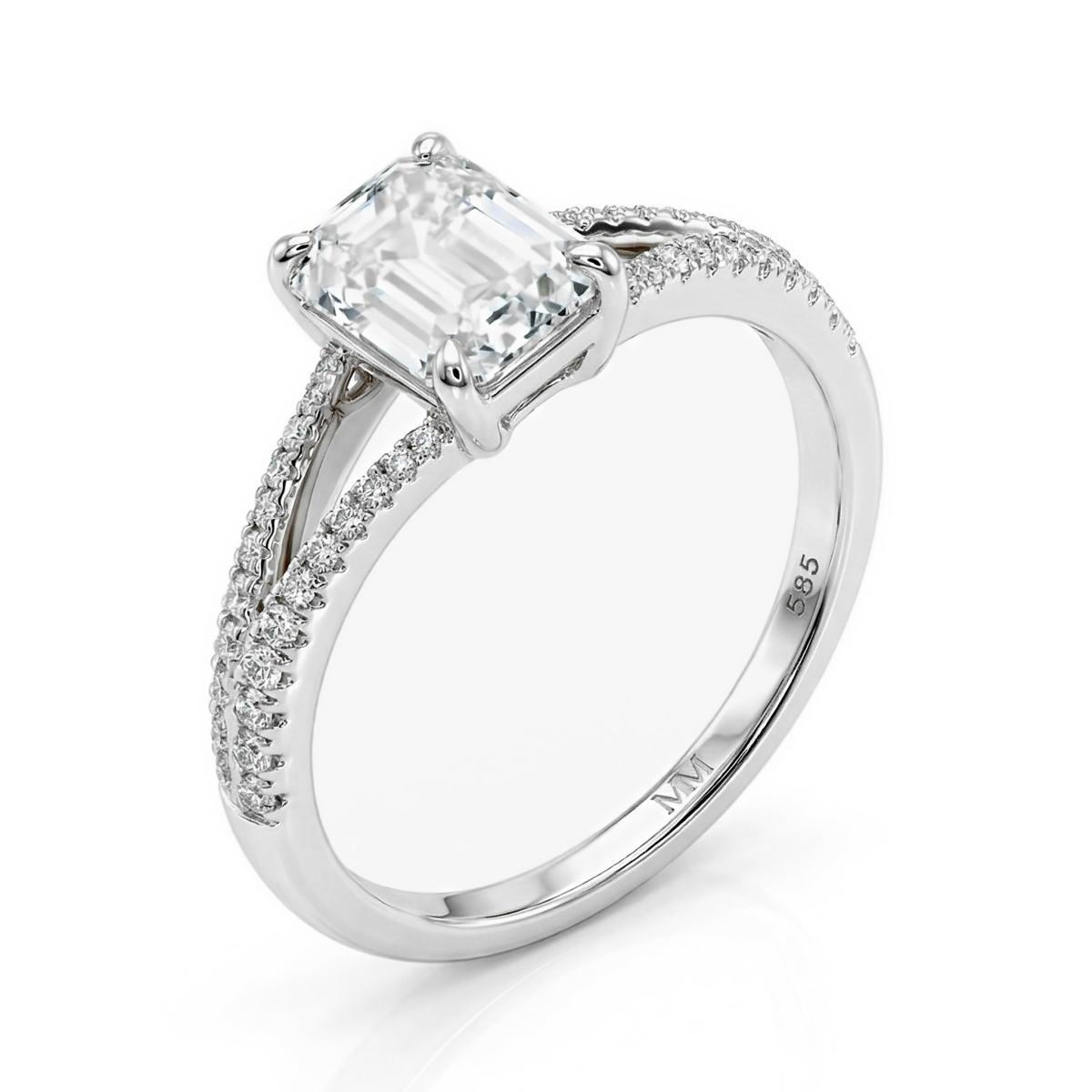 Emelise - Radiant Geslepen Moissanite Ring met Split-Shank en Zijstenen