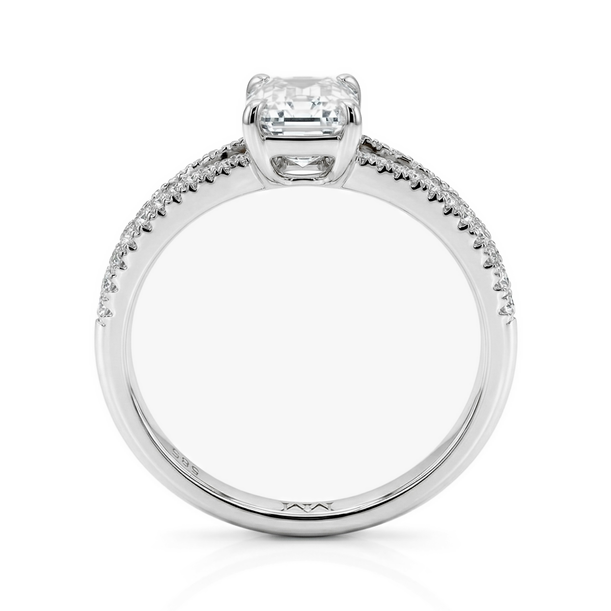 Emelise - Radiant Geslepen Moissanite Ring met Split-Shank en Zijstenen