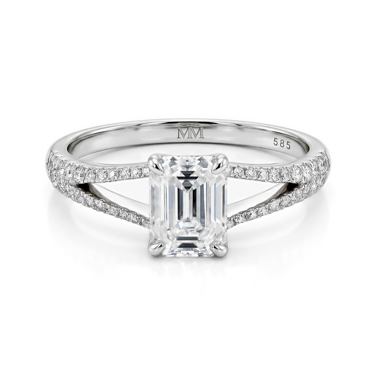 Emelise - Radiant Geslepen Moissanite Ring met Split-Shank en Zijstenen