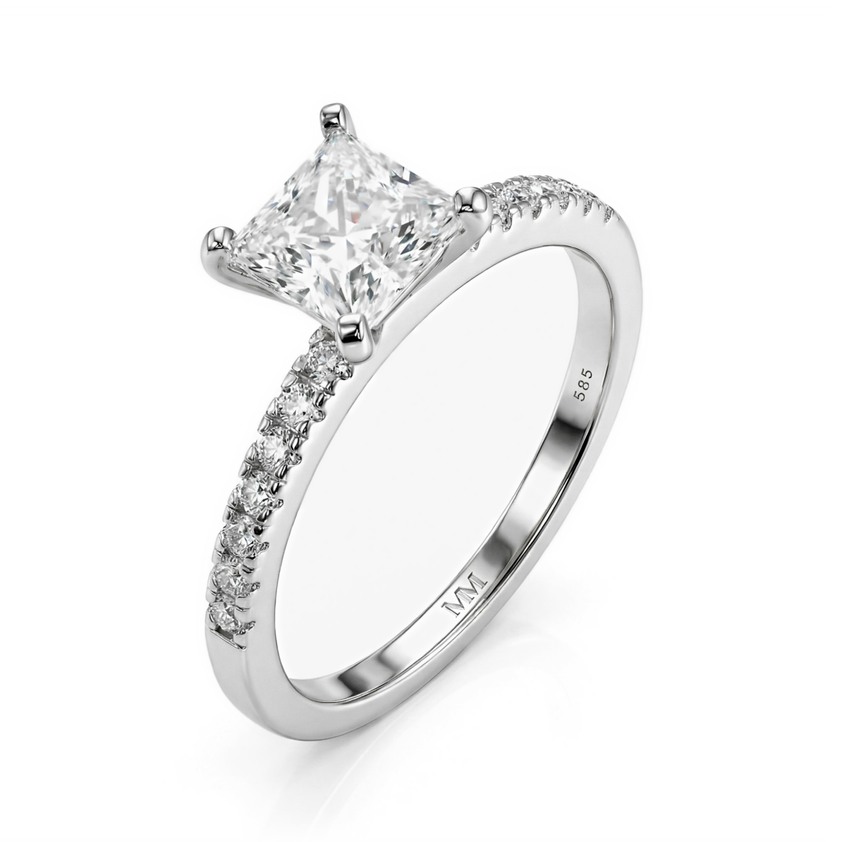 Celestia - Princess Moissanite Ring Met Pavé Zijstenen