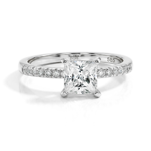 Celestia - Princess Moissanite Ring met Pavé Zijstenen