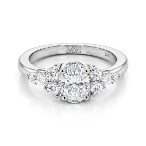 Lustrina - Ovaal Moissanite Ring met Schitterende Accenten
