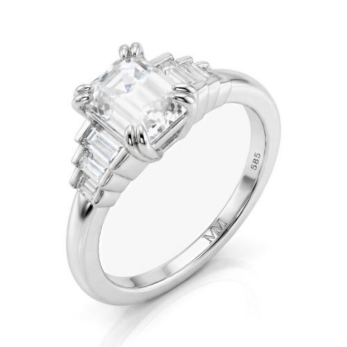 Rectanglo - Smaragd Geslepen Moissanite Ring met Baguette Accenten