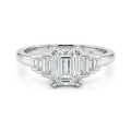 Rectanglo - Smaragd Geslepen Moissanite Ring met Baguette Accenten