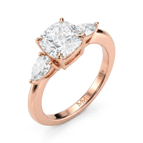 Trielle - Cushion Moissanite Verlovingsring met Peer Geslepen Zijstenen