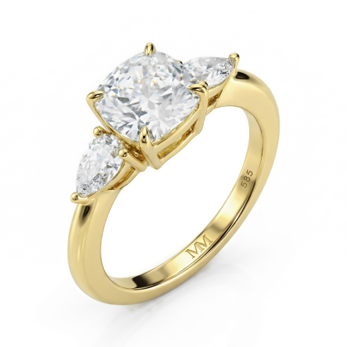 Trielle - cushion moissanite verlovingsring met peervormige zijaccenten