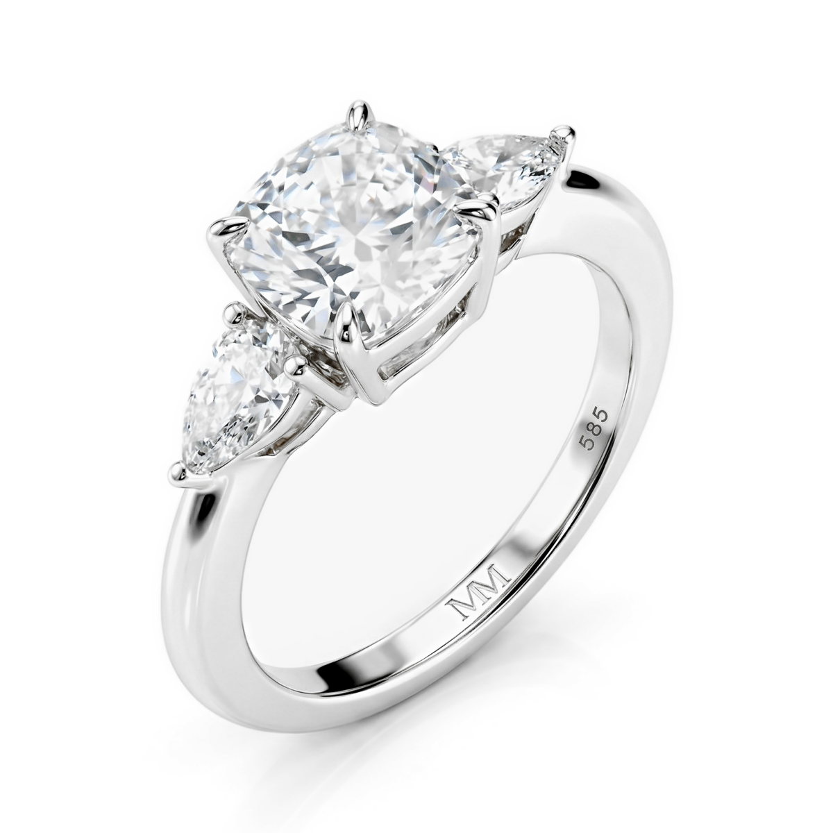 Trielle - Cushion Moissanite Verlovingsring met Peer Geslepen Zijstenen