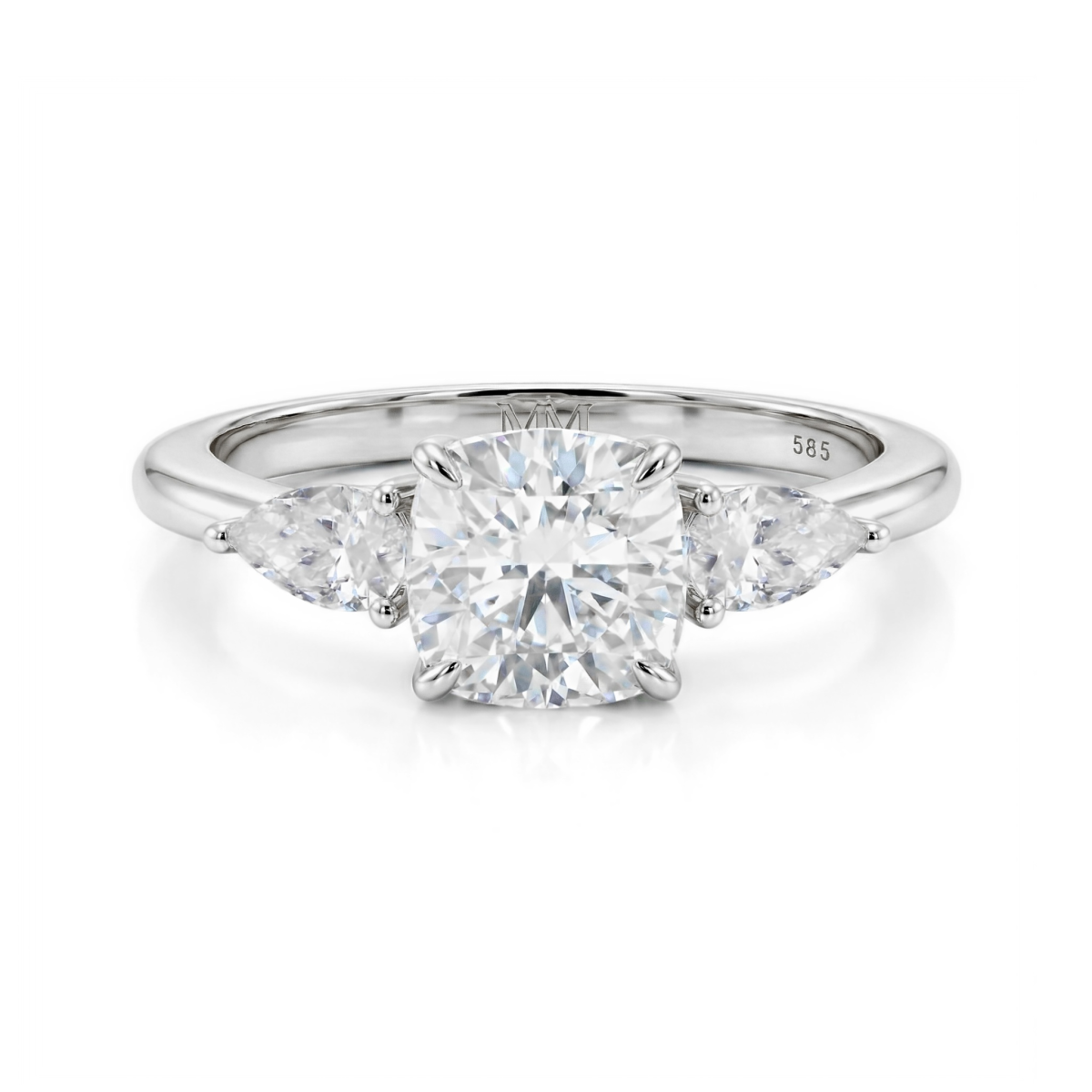 Trielle - Cushion Moissanite Verlovingsring met Peer Geslepen Zijstenen