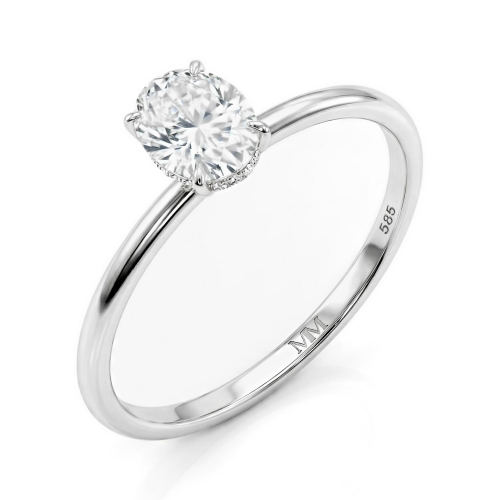 Mystique - ovale moissanite solitair ring met hidden halo | wedfit