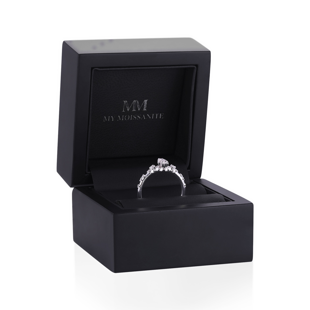 Elegante - Marquise Moissanite Ring met Vintage Geïnspireerde Minimalistische Zijstenen
