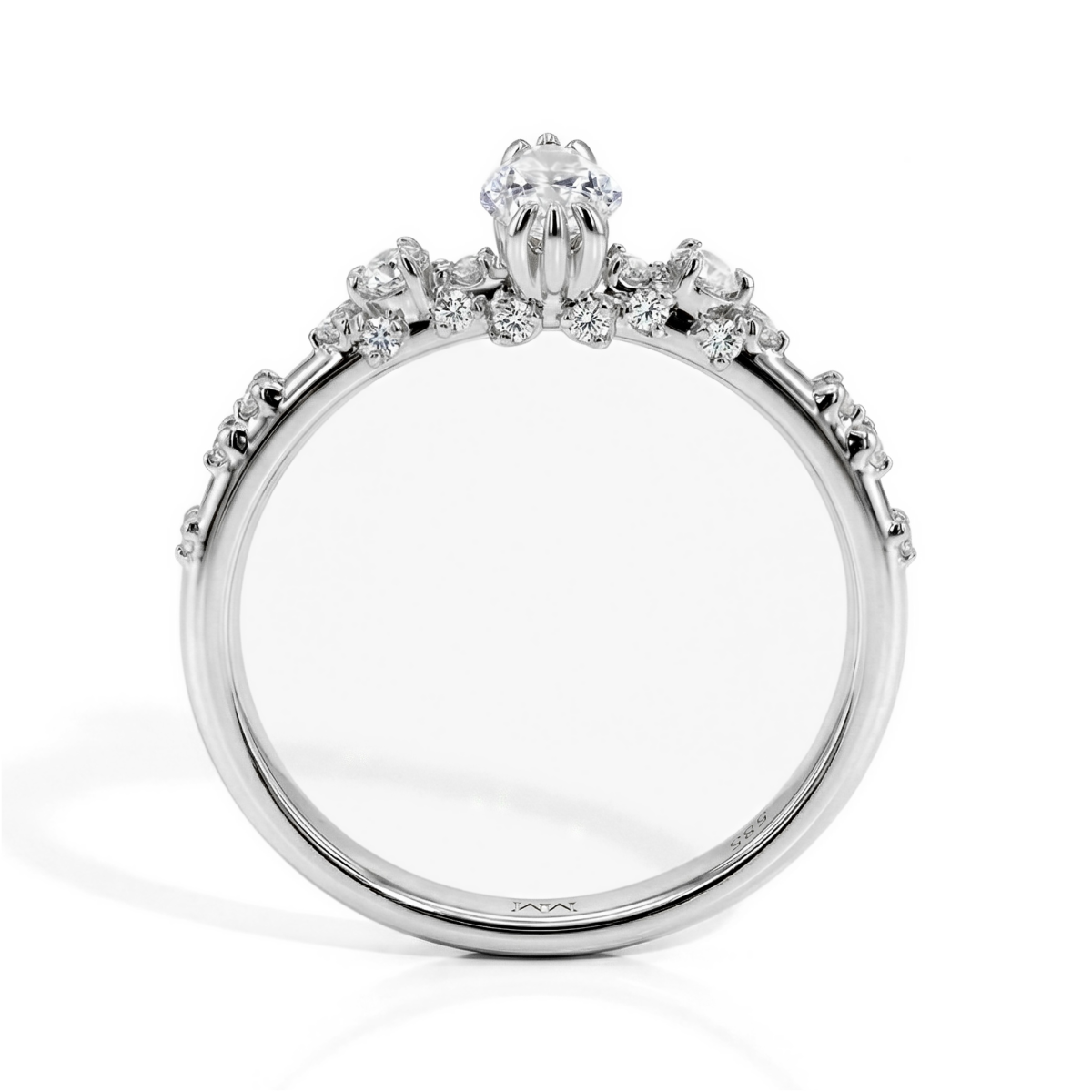 Elegante - Marquise Moissanite Ring met Vintage Geïnspireerde Minimalistische Zijstenen