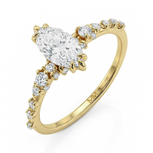 Elegante - marquise moissanite ring met op vintage geïnspireerde minimalistische zijstenen