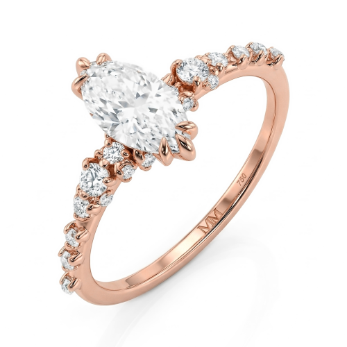 Elegante - Marquise Moissanite Ring met Vintage Geïnspireerde Minimalistische Zijstenen