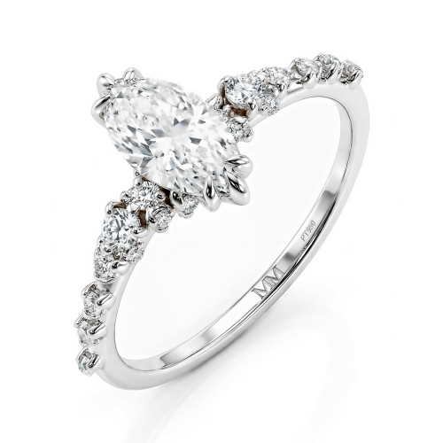 Elegante - Marquise Moissanite Ring met Vintage Geïnspireerde Minimalistische Zijstenen