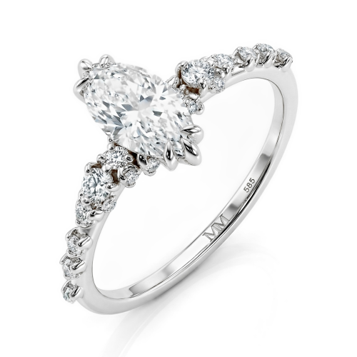 Elegante - marquise moissanite ring met op vintage geïnspireerde minimalistische zijstenen