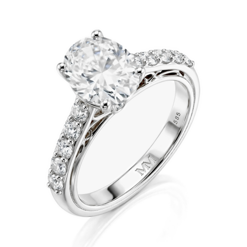 Fiorenza - tijdloze moissanite ring met pavé ringband en galerijdetail