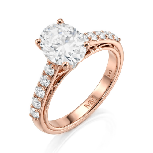 Fiorenza - Tijdloze Moissanite Ring met Pavé Band en Galerijdetail