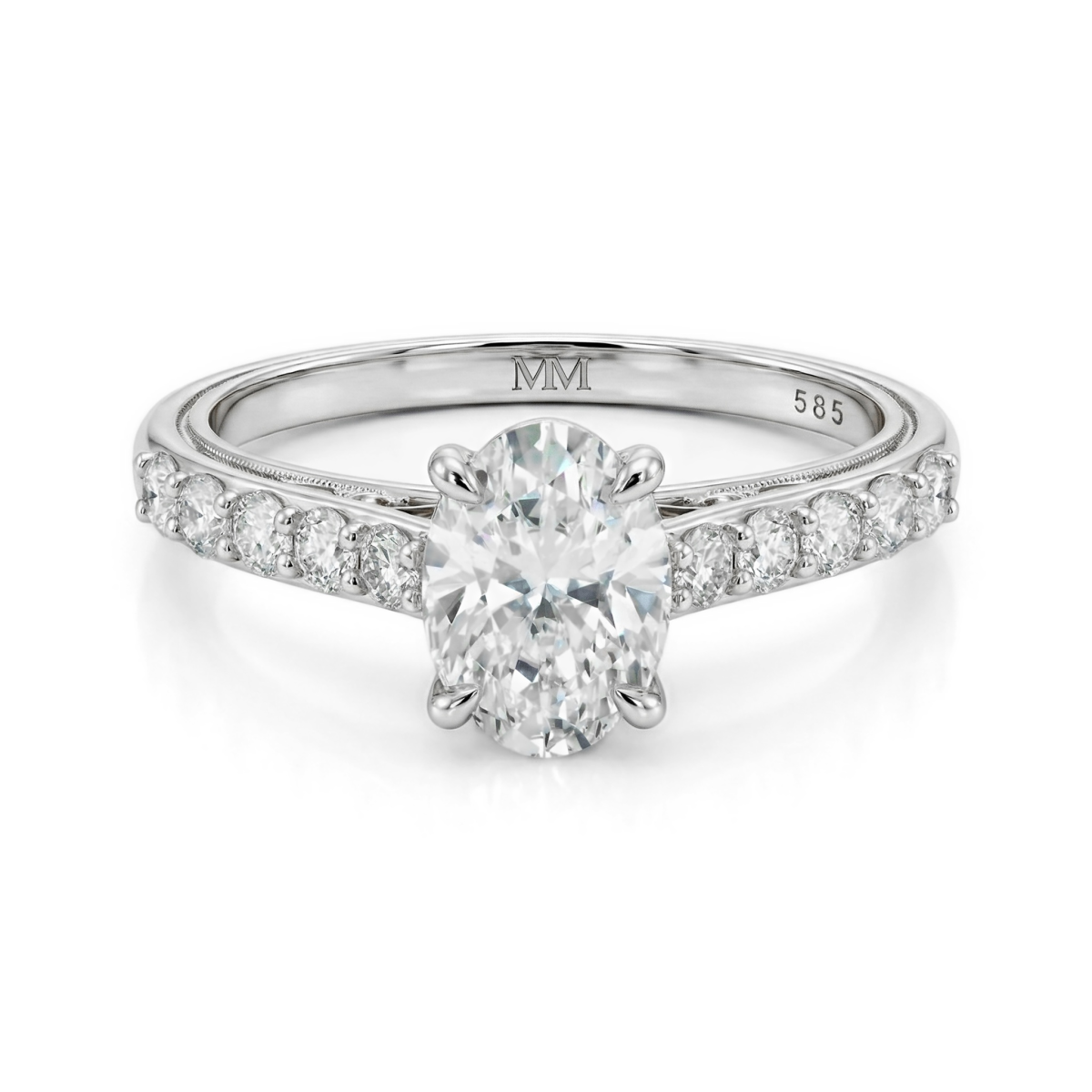 Fiorenza - Tijdloze Moissanite Ring met Pavé Band en Galerijdetail