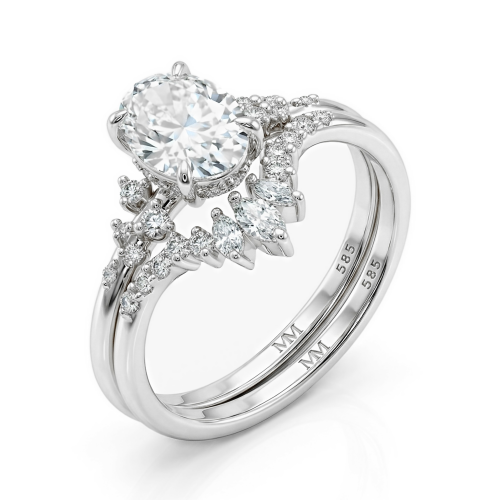 Ethereal Elegance Set - Ovaline & Serenella Moissanite Bruidsset Met Marquise Accenten