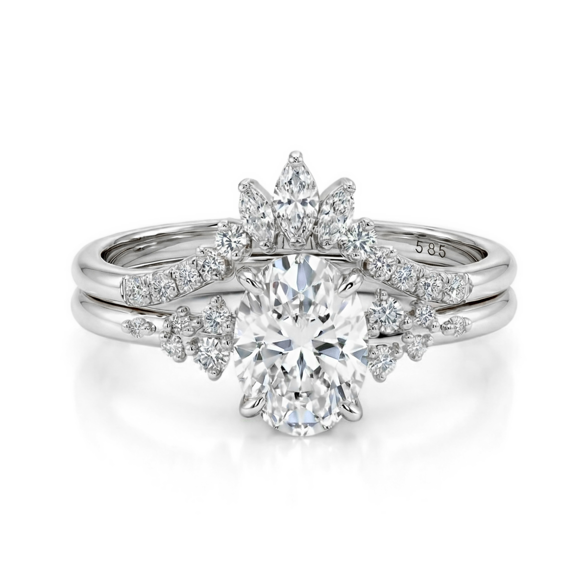 Etherische Elegantie set - Ovaline & Serenella Moissanite bruids set met marquise accenten