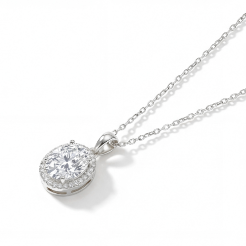 Clarique - Klassieke Ovaalvormige Moissanite Hanger met Pavé Halo