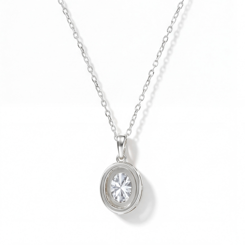 Clarique - Klassieke Ovaalvormige Moissanite Hanger met Pavé Halo
