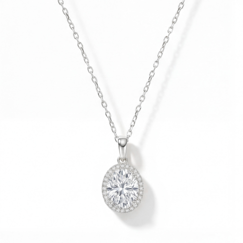 Clarique - klassieke ovale moissanite hanger met pavé halo