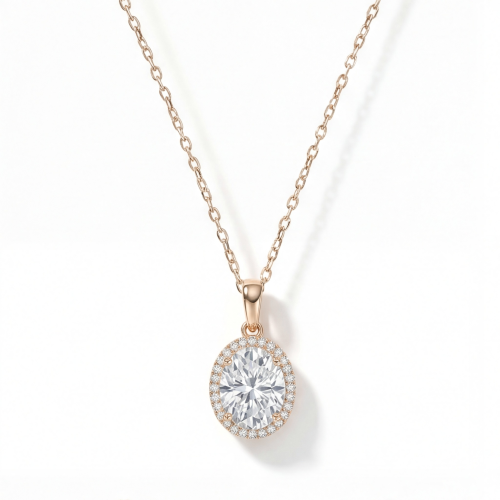 Clarique - klassieke ovale moissanite hanger met pavé halo