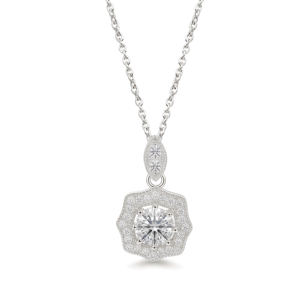 Octavia - Vintage Geïnspireerde Moissanite Hanger met Halo Versiering