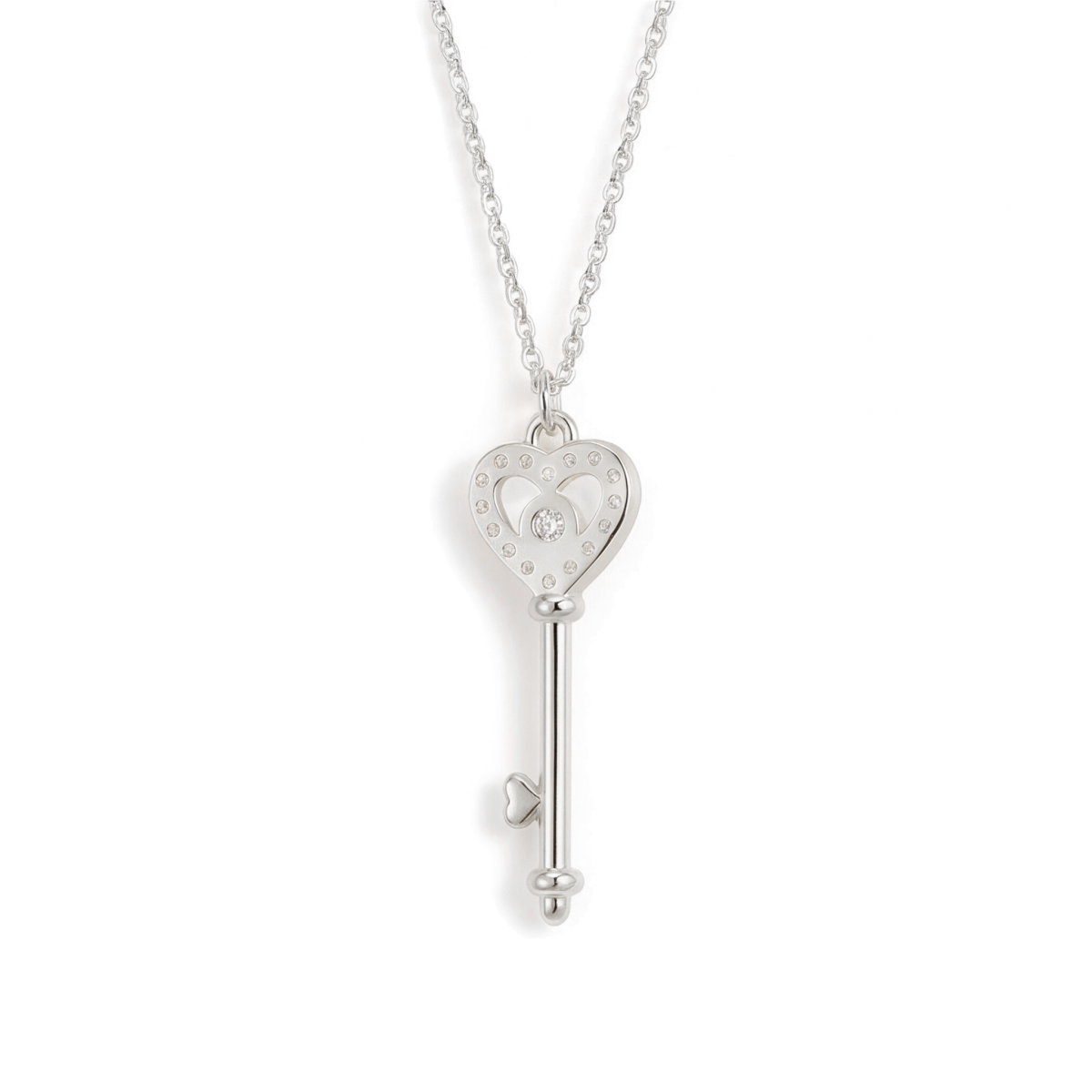 Amore - Hart Sleutel Moissanite Hanger met Pave Zetting