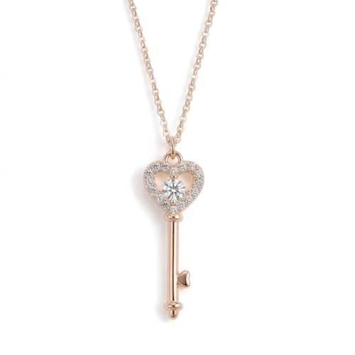 Amore - moissanite hanger in sleutelvorm met hartmotief en pavézetting