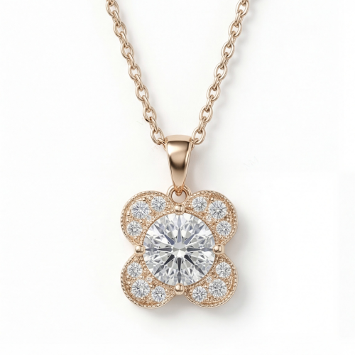 Flora - moissanite hanger met klaverdesign en pavéaccenten
